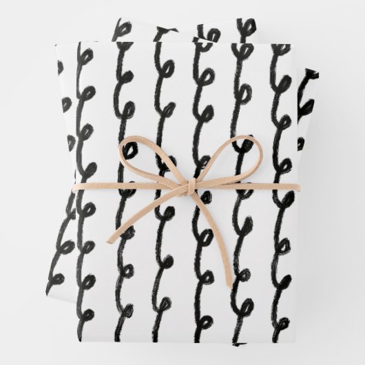 Inky Loops Chique Hand getrokken Lijnen Zwart & Wi Inpakpapier Vel (In situ)