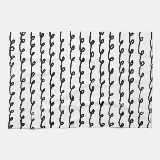 Inky Loops Chique Hand getrokken Lijnen Zwart & Wi Theedoek (Horizontaal)