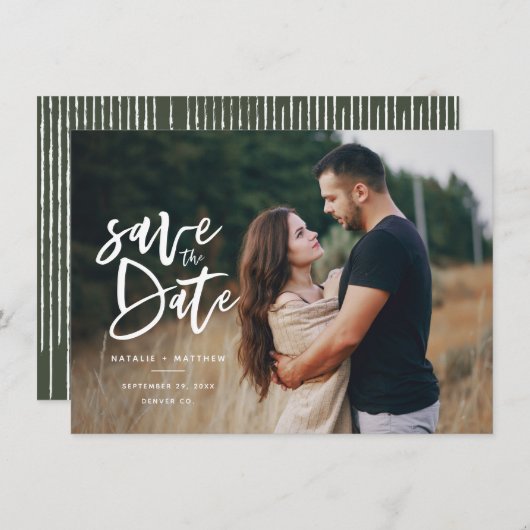 Inky manuscriptfoto sparen de datum save the date (Voorkant / Achterkant)