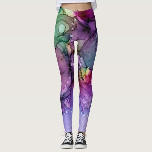 Inky Multicolored Alcohol Ink Vloeibare Abstracte  Leggings (Voorkant)