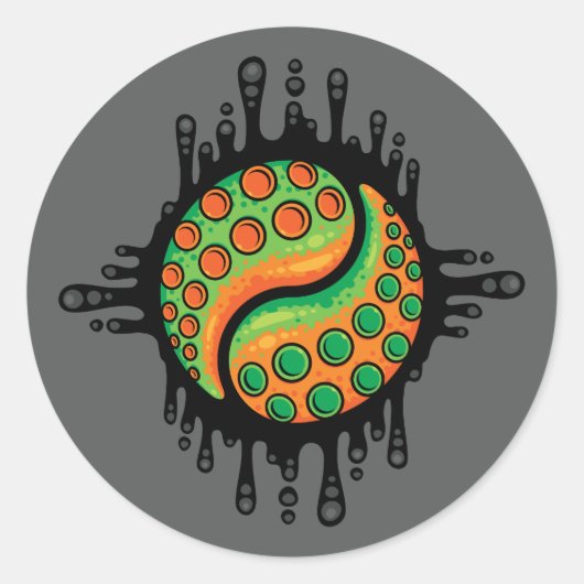 Inky Octopus Tentakel Yin Yang Symbool Ronde Sticker (Voorkant)