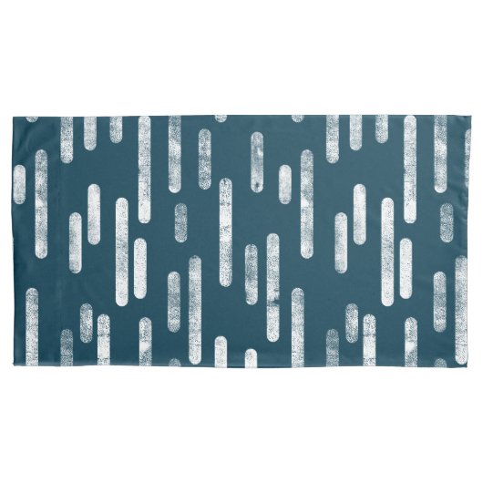 Inky Roundlines Pattern | Donkerblauw-groen/wit Kussensloop (Voorkant-Links)