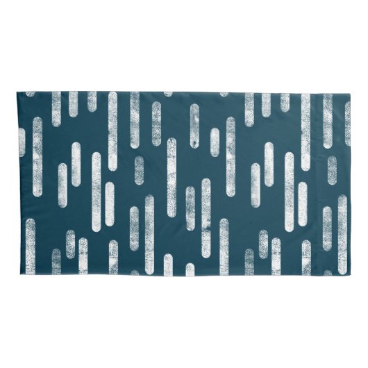 Inky Roundlines Pattern | Donkerblauw-groen/wit Kussensloop (Achterkant-Rechts)