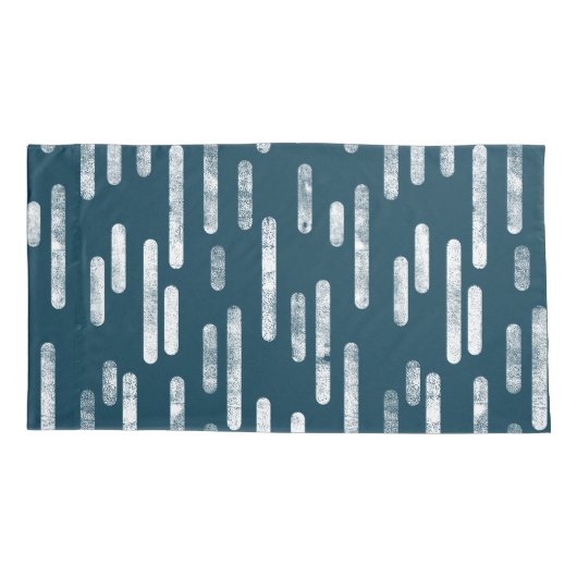 Inky Roundlines Pattern | Donkerblauw-groen/wit Kussensloop (Achterkant-Links)