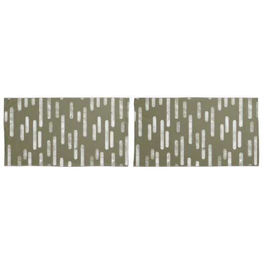 Inky Roundlines Pattern | Olijfgroen en wit Kussensloop (Voorkant-Set)