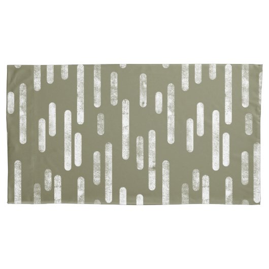 Inky Roundlines Pattern | Olijfgroen en wit Kussensloop (Voorkant-Links)