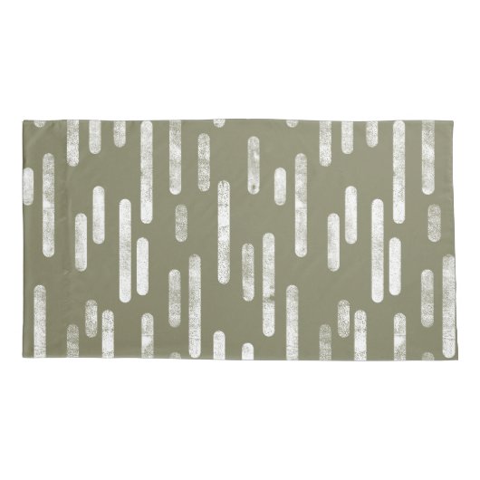 Inky Roundlines Pattern | Olijfgroen en wit Kussensloop (Achterkant-Links)