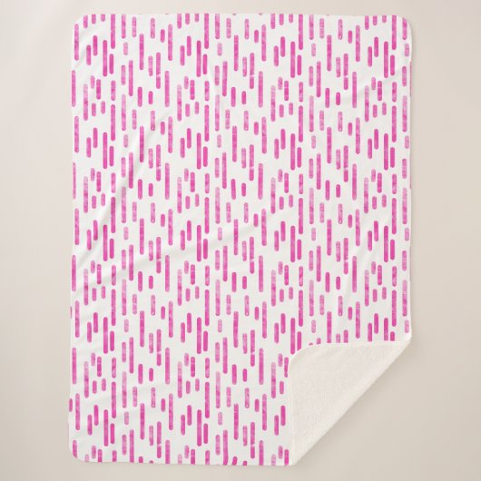 Inky Roundlines Pattern | Wit/helder roze Sherpa Deken (Voorkant)