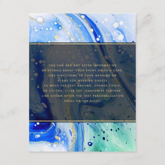 Inky Splash Blauw Marmer en Gouden folie Details Informatiekaartje (Achterkant)