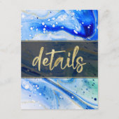 Inky Splash Blauw Marmer en Gouden folie Details Informatiekaartje (Voorkant)