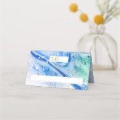 Inky Splash Blauw Marmer Goud Bruiloft Tafel Numme Plaatskaartje (Voorkant)