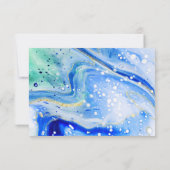 Inky Splash Blauw Marmer met Gouden folie Bruiloft RSVP Kaartje (Achterkant)