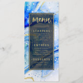 Inky Splash Blauw Marmer met Gouden folie Diner Menu (Voorkant)