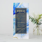 Inky Splash Blauw Marmer met Gouden folie Diner Menu (Staand voorkant)