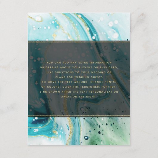 Inky Splash Blauwgroen marmer en goudfolie Details Informatiekaartje (Achterkant)