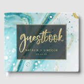 Inky Splash Blauwgroen marmer met Gold foil Weddin Gastenboek (Voorkant)