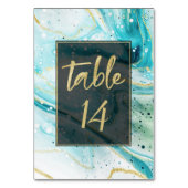 Inky Splash Blauwgroen marmer met Gold foil Weddin Kaart (Achterkant)