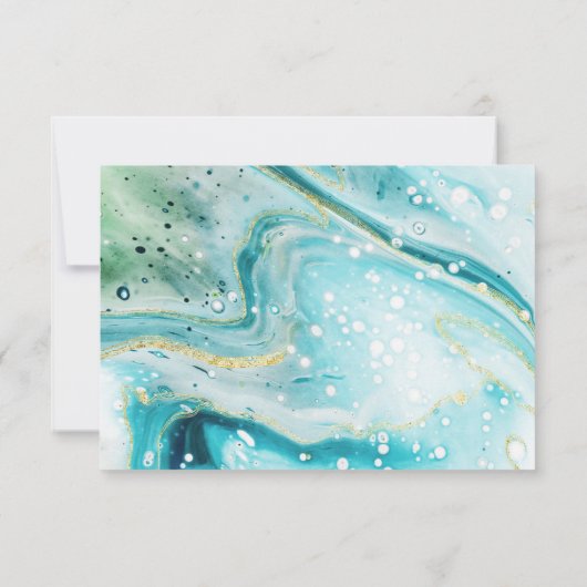 Inky Splash Blauwgroen marmer met Gold foil Weddin RSVP Kaartje (Achterkant)