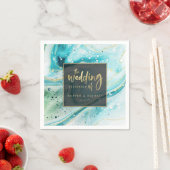 Inky Splash Blauwgroen marmer met Gold foil Weddin Servet (Insitu)
