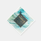 Inky Splash Blauwgroen marmer met Gold foil Weddin Servet (Hoek)