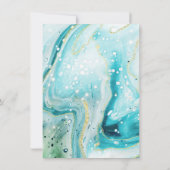 Inky Splash Blauwgroen Marmer met Goud Vrijgezelle Kaart (Achterkant)