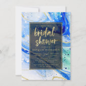 Inky Splash Blue Marble met Gold Vrijgezellenfeest Kaart (Voorkant)