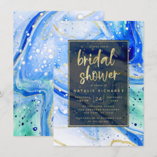 Inky Splash Blue Marble met Gold Vrijgezellenfeest Kaart