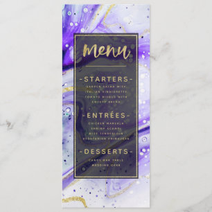 Inky Splash Paarse Marmer met Gouden Folie Diner Menu