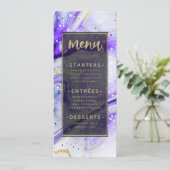 Inky Splash Paarse Marmer met Gouden Folie Diner Menu (Staand voorkant)