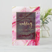 Inky Splash Red Marble met Gold foil Wedding Kaart (Staand voorkant)