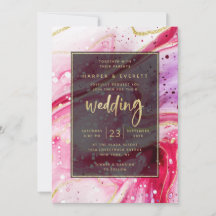 Inky Splash Red Marble met Gold foil Wedding