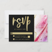 Inky Splash Red Marble met Gold foil Wedding RSVP Kaartje (Voorkant)