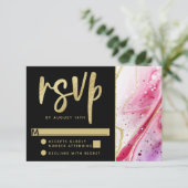Inky Splash Red Marble met Gold foil Wedding RSVP Kaartje (Staand voorkant)