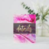Inky Splash Roze Marmer en Gouden folie Details Informatiekaartje (Staand voorkant)