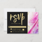 Inky Splash Roze Marmer met Gouden folie Bruiloft RSVP Kaartje (Voorkant)
