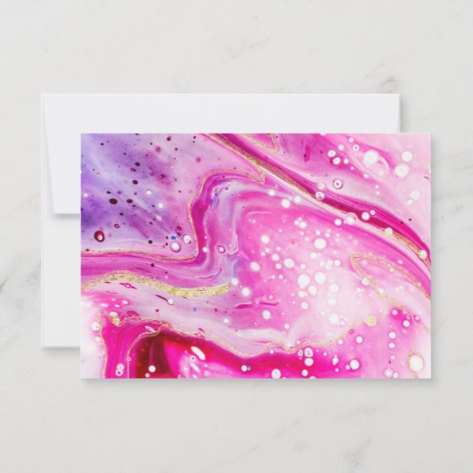Inky Splash Roze Marmer met Gouden folie Bruiloft RSVP Kaartje (Achterkant)