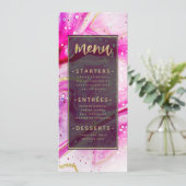 Inky Splash Roze Marmer met Gouden folie Diner Menu (Staand voorkant)