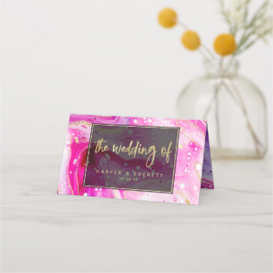 Inky Splash Roze Marmeren Gouden Trouwtafel Nummer Plaatskaartje