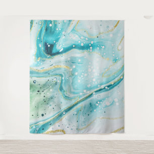 Inky Splash Teal Marmer Goud Fotohokje Achtergrond Wandkleed