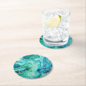 Inky Wave 1 Turquoise Blauw Ronde Kartonnen Onderzetter (Insitu)