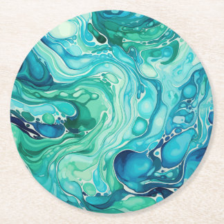 Inky Wave 1 Turquoise Blauw Ronde Kartonnen Onderzetter