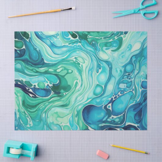 Inky Wave 1 Turquoise Blauw Weefseldocument Tissuepapier (Craft)