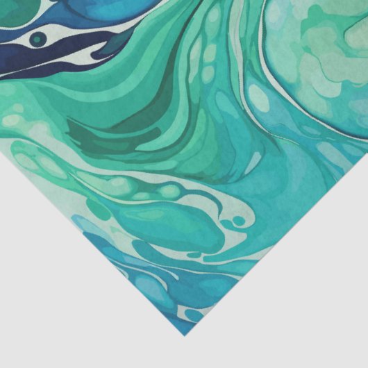 Inky Wave 1 Turquoise Blauw Weefseldocument Tissuepapier (Detail)