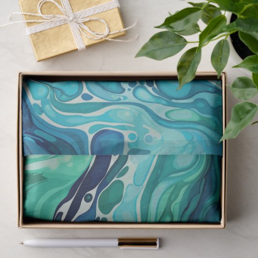 Inky Wave 1 Turquoise Blauw Weefseldocument Tissuepapier (Geschenk)