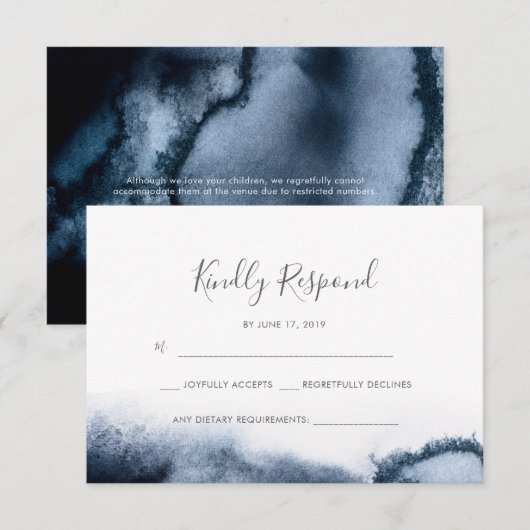 Inky zwarte Waterverf RSVP-kaarten Kaart (Voorkant / Achterkant)