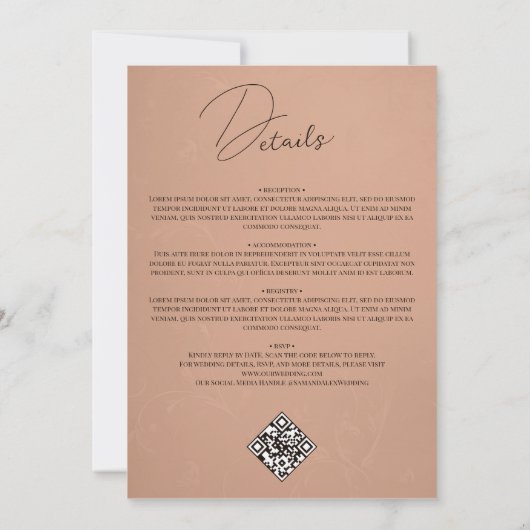 Inline Foto Terracotta QR Code Budget Huwelijk Kaart (Achterkant)