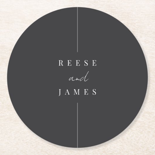Inline | Moderne minimale persoonlijke bruiloft Ronde Kartonnen Onderzetter (Voorkant)