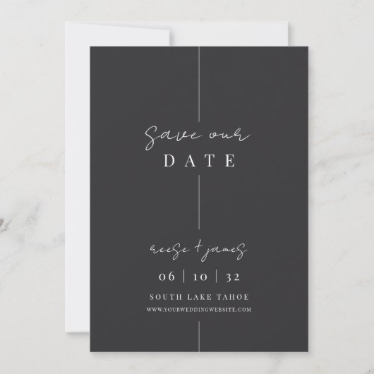 inline | Moderne minimalistische zwart-wit bruilof Save The Date (Voorkant)