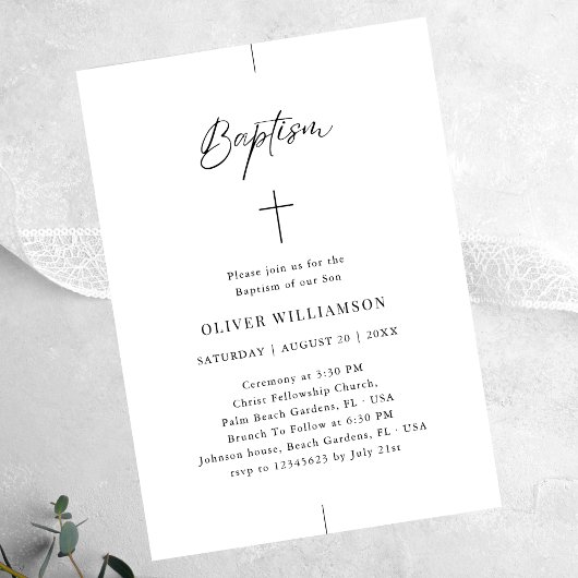 Inline Script Zwart & Wit Geslachtsneutrale Doop Kaart