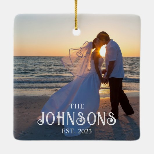  inline tekst trouwfoto keramisch ornament (Achterkant)